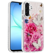 For Samsung A17 5G Case Epoxy Glitter w/ 3D Beaded Butterflies + Tempered Glass
