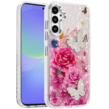 For Samsung A36 Case Epoxy Glitter with 3D Beaded Butterflies + Tempered Glass