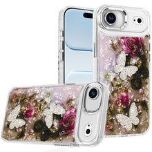 For iPhone Air Case Epoxy Glitter with 3D Beaded Butterflies + Tempered Glass