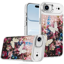 For iPhone Air Case Epoxy Glitter with 3D Beaded Butterflies + Tempered Glass