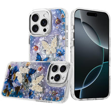 For iPhone 16 PRO MAX Case Epoxy Glitter 3D Beaded Butterflies + Tempered Glass