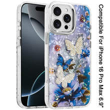 For iPhone 16 PRO MAX Case Epoxy Glitter 3D Beaded Butterflies + Tempered Glass