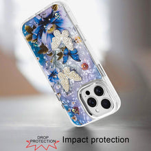 For iPhone 16 PRO MAX Case Epoxy Glitter 3D Beaded Butterflies + Tempered Glass