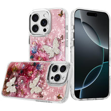 For iPhone 16 PRO MAX Case Epoxy Glitter 3D Beaded Butterflies + Tempered Glass