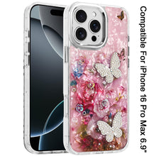 For iPhone 16 PRO MAX Case Epoxy Glitter 3D Beaded Butterflies + Tempered Glass