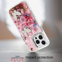 For iPhone 16 PRO MAX Case Epoxy Glitter 3D Beaded Butterflies + Tempered Glass