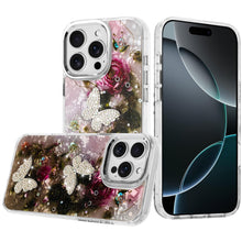 For iPhone 16 PRO MAX Case Epoxy Glitter 3D Beaded Butterflies + Tempered Glass