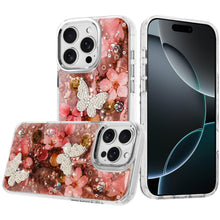 For iPhone 16 PRO MAX Case Epoxy Glitter 3D Beaded Butterflies + Tempered Glass