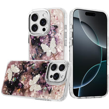 For iPhone 16 PRO MAX Case Epoxy Glitter 3D Beaded Butterflies + Tempered Glass