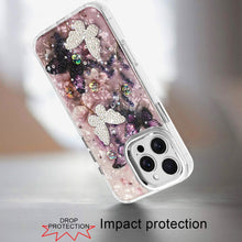 For iPhone 16 PRO MAX Case Epoxy Glitter 3D Beaded Butterflies + Tempered Glass