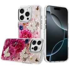 For iPhone 16 PRO MAX Case Epoxy Glitter 3D Beaded Butterflies + Tempered Glass
