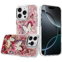 For iPhone 16 PRO MAX Case Epoxy Glitter 3D Beaded Butterflies + Tempered Glass