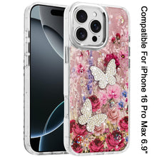 For iPhone 16 PRO MAX Case Epoxy Glitter 3D Beaded Butterflies + Tempered Glass
