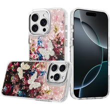 For iPhone 16 PRO MAX Case Epoxy Glitter 3D Beaded Butterflies + Tempered Glass