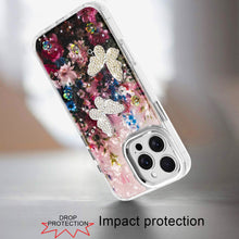 For iPhone 16 PRO MAX Case Epoxy Glitter 3D Beaded Butterflies + Tempered Glass