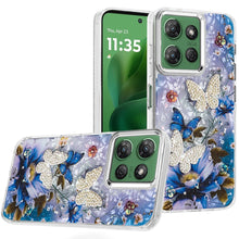 For Moto G Power 2025 Case Epoxy Glitter 3D Beaded Butterflies + Tempered Glass
