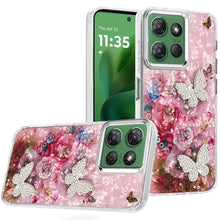 For Moto G Power 2025 Case Epoxy Glitter 3D Beaded Butterflies + Tempered Glass