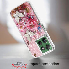For Moto G Power 2025 Case Epoxy Glitter 3D Beaded Butterflies + Tempered Glass