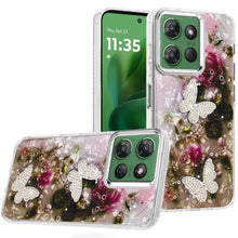 For Moto G Power 2025 Case Epoxy Glitter 3D Beaded Butterflies + Tempered Glass