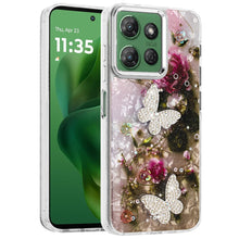 For Moto G Power 2025 Case Epoxy Glitter 3D Beaded Butterflies + Tempered Glass