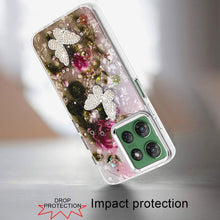 For Moto G Power 2025 Case Epoxy Glitter 3D Beaded Butterflies + Tempered Glass