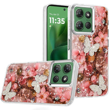 For Moto G Power 2025 Case Epoxy Glitter 3D Beaded Butterflies + Tempered Glass