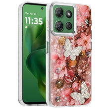 For Moto G Power 2025 Case Epoxy Glitter 3D Beaded Butterflies + Tempered Glass