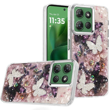 For Moto G Power 2025 Case Epoxy Glitter 3D Beaded Butterflies + Tempered Glass