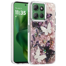 For Moto G Power 2025 Case Epoxy Glitter 3D Beaded Butterflies + Tempered Glass