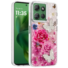 For Moto G Power 2025 Case Epoxy Glitter 3D Beaded Butterflies + Tempered Glass