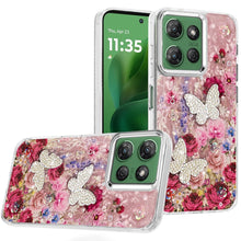 For Moto G Power 2025 Case Epoxy Glitter 3D Beaded Butterflies + Tempered Glass