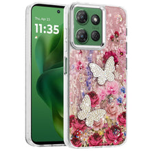 For Moto G Power 2025 Case Epoxy Glitter 3D Beaded Butterflies + Tempered Glass