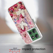 For Moto G Power 2025 Case Epoxy Glitter 3D Beaded Butterflies + Tempered Glass