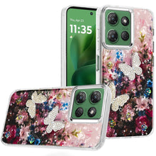 For Moto G Power 2025 Case Epoxy Glitter 3D Beaded Butterflies + Tempered Glass