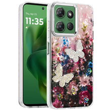 For Moto G Power 2025 Case Epoxy Glitter 3D Beaded Butterflies + Tempered Glass