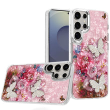 For Samsung S25 Ultra Case Epoxy Glitter 3D Beaded Butterflies + Tempered Glass