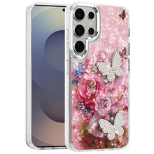 For Samsung S25 Ultra Case Epoxy Glitter 3D Beaded Butterflies + Tempered Glass