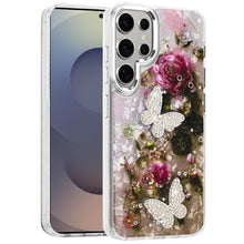 For Samsung S25 Ultra Case Epoxy Glitter 3D Beaded Butterflies + Tempered Glass