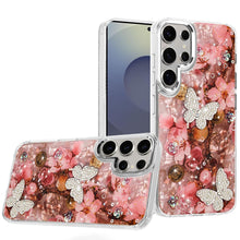 For Samsung S25 Ultra Case Epoxy Glitter 3D Beaded Butterflies + Tempered Glass