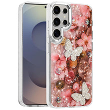 For Samsung S25 Ultra Case Epoxy Glitter 3D Beaded Butterflies + Tempered Glass