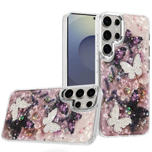For Samsung S25 Ultra Case Epoxy Glitter 3D Beaded Butterflies + Tempered Glass