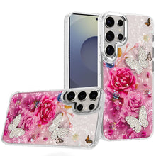 For Samsung S25 Ultra Case Epoxy Glitter 3D Beaded Butterflies + Tempered Glass