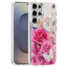 For Samsung S25 Ultra Case Epoxy Glitter 3D Beaded Butterflies + Tempered Glass