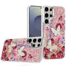 For Samsung S25 Ultra Case Epoxy Glitter 3D Beaded Butterflies + Tempered Glass