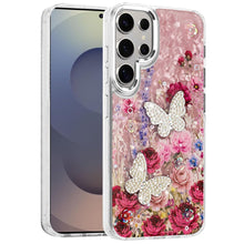 For Samsung S25 Ultra Case Epoxy Glitter 3D Beaded Butterflies + Tempered Glass