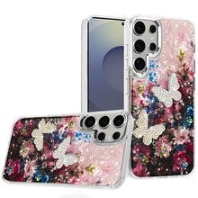For Samsung S25 Ultra Case Epoxy Glitter 3D Beaded Butterflies + Tempered Glass