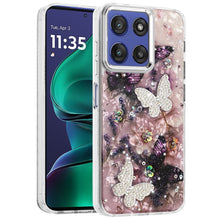 For Moto G Stylus 2025 Case Epoxy Glitter 3D Beaded Butterflies + Tempered Glass