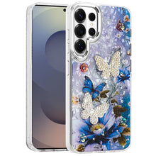 For Samsung S26 Ultra Case Epoxy Glitter 3D Beaded Butterflies + Tempered Glass