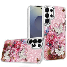 For Samsung S26 Ultra Case Epoxy Glitter 3D Beaded Butterflies + Tempered Glass