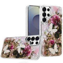 For Samsung S26 Ultra Case Epoxy Glitter 3D Beaded Butterflies + Tempered Glass